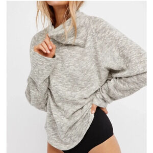 Free People Beach Long Sleeve Mock Neck Open Back Grey Heathered Sweater